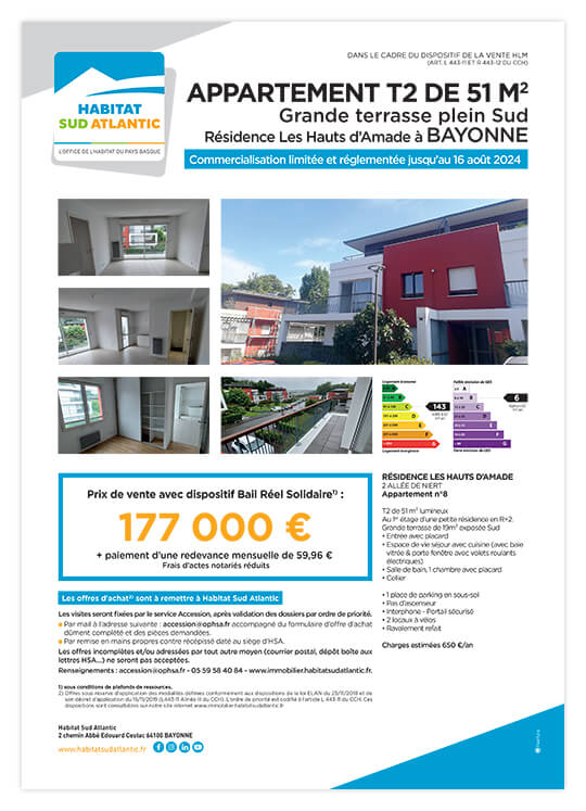 Résidence Les Hauts d’Amade appartement T2 à Bayonne
