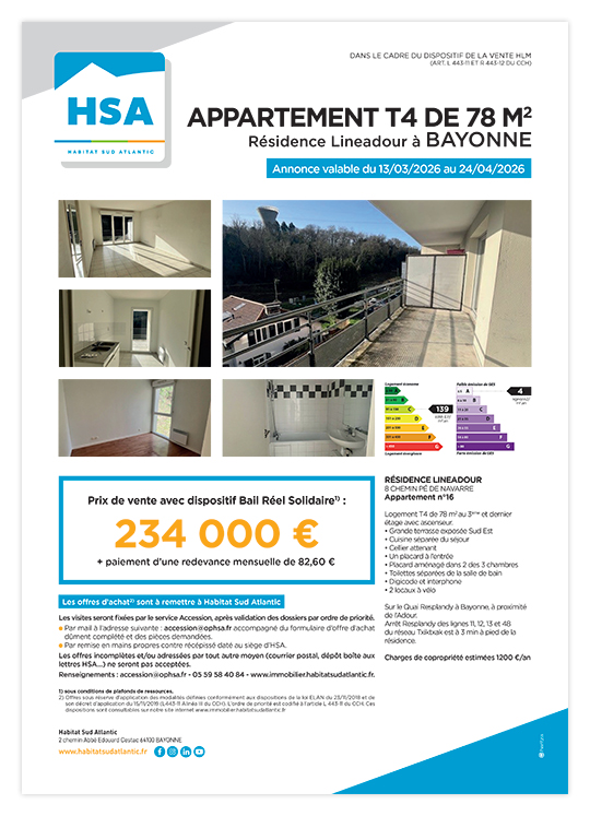 Résidence Lineadour à BAYONNE T4