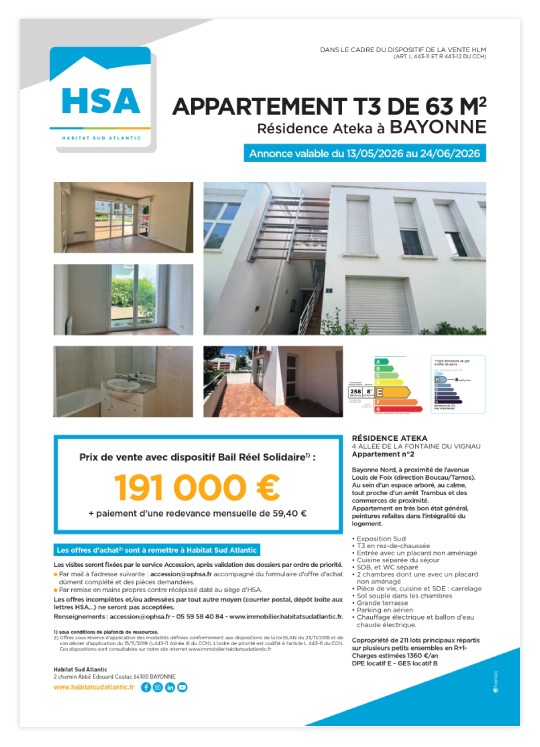 Résidence Ateka à BAYONNE T3