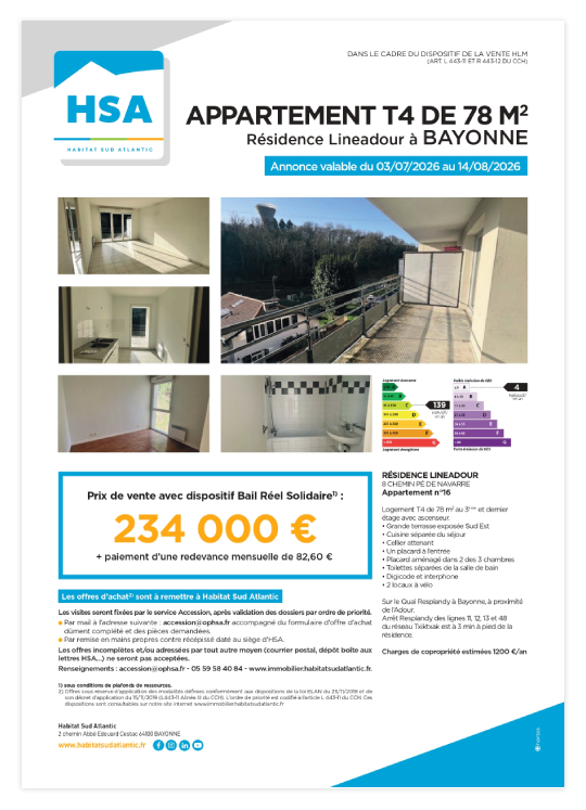 Résidence Lineadour à BAYONNE T4